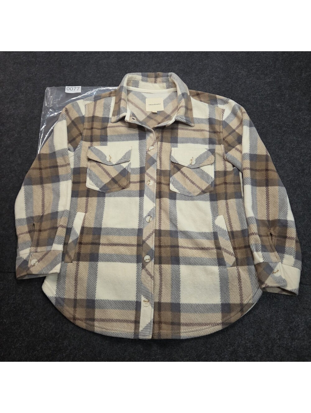 Thread & Supply Plaid Fleece Shacket in Tan and Gray